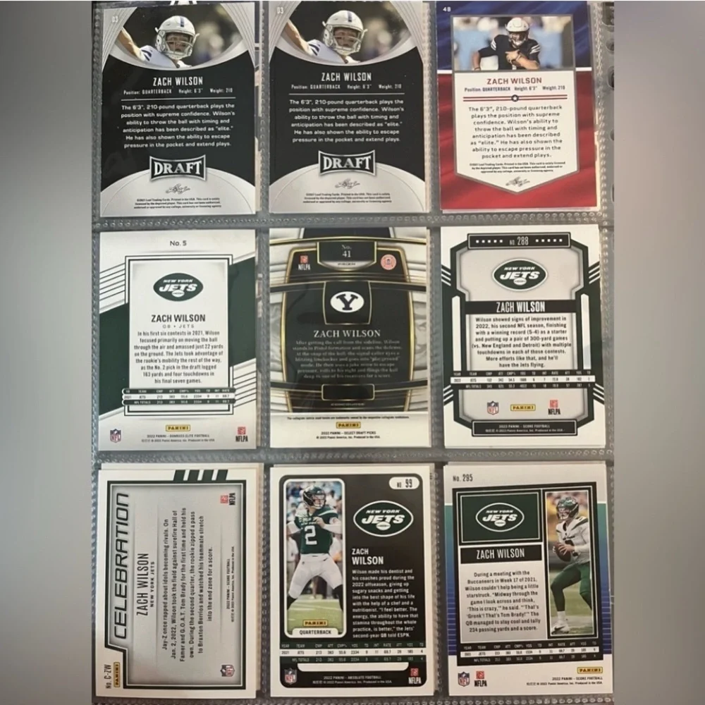 🏈 Zack Wilson NFL Football Card Collection, Set of 9